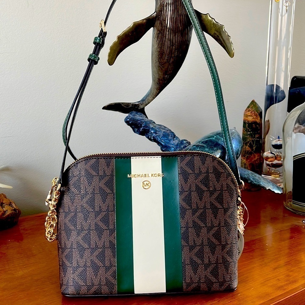 MICHAEL Kors Green and White center stripe small dome